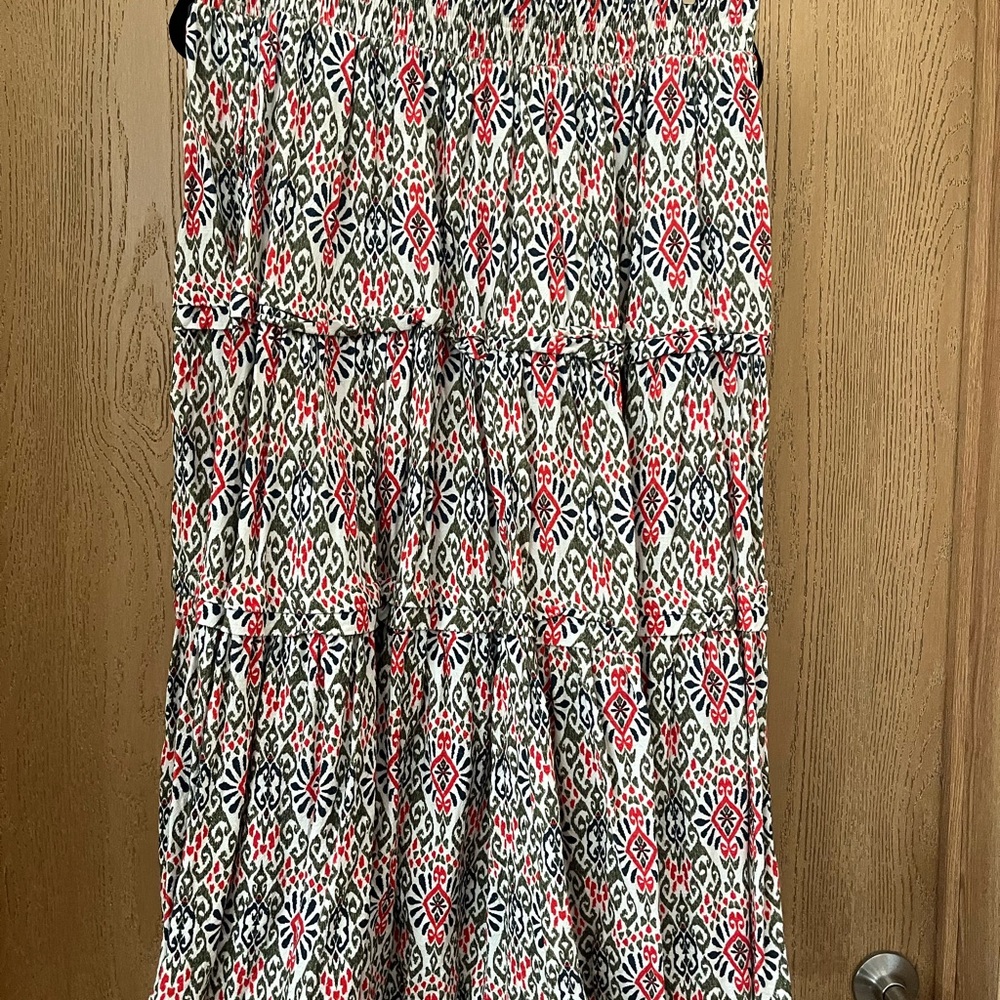 Farmer’s Market brand,Aztec Patterned Women's Skirt Olive, Orange, Blue on cream